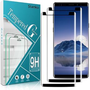 Slanku (2 Pack Screen Protector for Samsung Galaxy Note 9, 3D Curved Tempered Glass, Scratch Resistant, Touch Sensitivity, Bubble Free