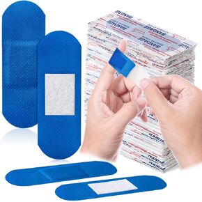 Geiserailie 400 Pcs Blue Fabric Bandages Food Service Metal Detectable 3" x 1" Waterproof Adhesive Bandages Bulk Sterile Processing Non Stick Pad Latex Free for First Aid and Wound Care
