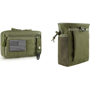 Tactical Molle Admin Pouch with USA Flag Patch and Keychain & Tactical Molle Dump Pouch Drawstring Magazine Dump Bag
