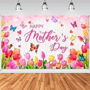 Avezano Happy Mother's Day Banner Floral Happy Mother's Day Party Decorations Love Mom Photo Backdrop 6 x 3.6 ft