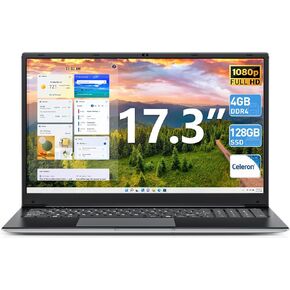 أجهزة الكمبيوتر المحمولة Naclud ، 17.3 بوصة كمبيوتر محمول 4GB DDR3 128GB SSD دفتر مع CELERON I3-5005U وحدة المعالجة المركزية (حتى 2.0 جيجا هرتز) ، كاميرا الويب ، USB3.2 * 2 ، 8000MAH ، 1TB القابلة للتوسيع ، Type-C ، Mini HDMI (أسود)