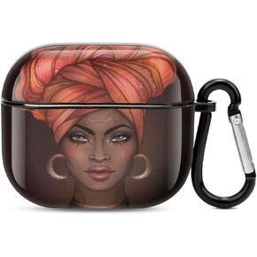 Compatible with Airpods 3 Case Cover 2021 with Keychain American African Girl Pattern, AirPod Headphone Cover Unisex Shockproof Protective Wireless Charging