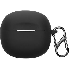 kwmobile Silicone Cover Compatible with Skullcandy Rail in-Ear Wireless - Case Cover Stick-On Skin with Clip - Black