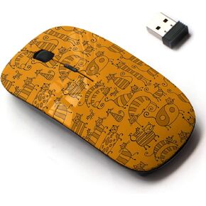 2.4G Wireless Mouse with Cute Pattern Design for All Laptops and Desktops with Nano Receiver - Striped Cats Family