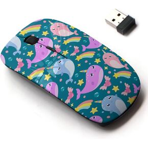2.4G Wireless Mouse with Cute Pattern Design for All Laptops and Desktops with Nano Receiver - Cute Cartoon narwhal
