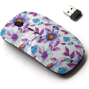 2.4G Wireless Mouse with Cute Pattern Design for All Laptops and Desktops with Nano Receiver - Clematis Flowers Climbing