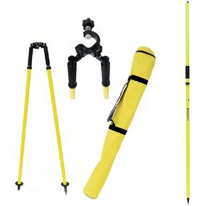 AdirPro Aluminum GPS Rover Rod – 2m 2-Piece Design GPS Pole (Fluorescent Yellow), & Adir Aluminum Bipod with Thumb Screw Head Bundle