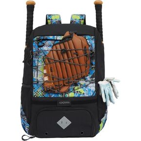 Youth Softball Bag, Baseball Equipment Backpack with Shoe Compartment, Fence Hook, Bat Holder, Helmet, Baseball Glove, Softball Bag for Men & Women