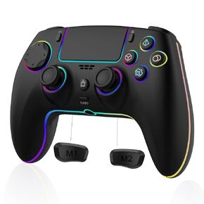 JUNHUAN Wireless Controller for PS4/PS3/PC -No Dead Zone, Switch Controller for Nintendo Switch/Lite/OLED with Hall trigger/TURBO/Programmable Function/Cool RGB/Motion Sensor/3.5mm Audio Jack (Black)