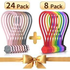 24 Pack Magnetic Cord Ties, Cute Cloud Design + Cute Cat's Paw Design, Great for Bundling and Organizing, Holding Stuff, Book Markers, Fridge Magnets