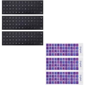 English Keyboard Sticker White Letter/Black Background and Replacement English Keyboard Sticker with Black Font on Purple Background Universal for Laptop Desktop Computer