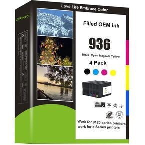 936 Ink Cartridges Use for HP OfficeJet 9122e 9110b 9125e 9128e 9130b 9135e OfficeJet Pro Wide Format 9730e Printer 4-Pack (Cyan Magenta Yellow Black)