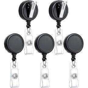 Teskyer 5 Pack Retractable ID Badge Holder Reels with Swivel Alligator Clip, Black