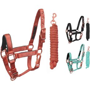 Derby Originals Rose Gold Stable & Breakaway Reflective Safety Horse Halters with Matching Lead & One Year Warranty