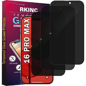 RKINC Screen Protector [3-Pack] for iPhone 16 Pro Max, Tempered Glass Film Screen Protector, 0.33mm [LifetimeWarranty][Bubble-Free][Anti-Scratch][Anti-Shatter]