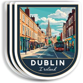 (3 Pcs 3X3) Dublin Ireland Stickers - Dublin Travel Sticker - Ireland Travel Gift - Dublin Souvenir - Decals for Luggage - Suitcase - Scrapbook - Laptop - Water Bottle
