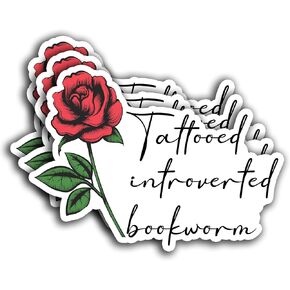 (3PCS) Tattooed Introverted Bookworm Sticker, Reading Sticker, Bookish Sticker, Booknerd Stickers, Gifts for Books Lover Sticker Decals for Books Laptops Phone Tumbler Cup Kindle 3x2.5 Inch