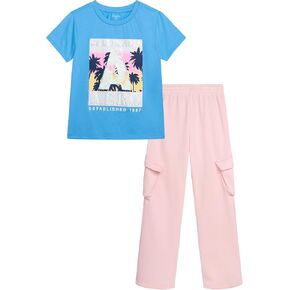 AEROPOSTALE Girls Pants Set - 2 Piece Short Sleeve Graphic Tee Tops and Soft Fleece Cargo Sweatpants Kids Clothing Set (7-16) in Kuwait