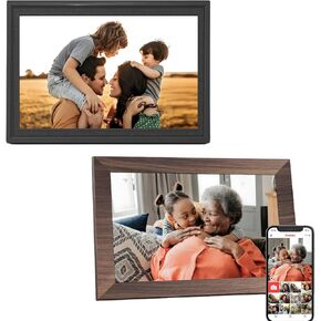 Frameo Digital Picture Frame 2 Pack, 10.1inch, 1 pc Black Digital Photo Frame 32GB Memory, 1pc Wood Color Photo Frame Electronic16GB Memory, 1280 * 800IPS Touch Screen, Auto-Rotate, Share Photo Video