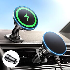 2in1 for Magnetic Car Mount Charger, 15W Magnetic Wireless Car Charger, Vent/Dashboard Phone Mount for iPhone 15 14 13 12 Series