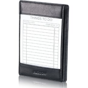 HISCOW Classy Leather Note Jotter with Pen Holder - Italian Calfskin (Vintage Black)
