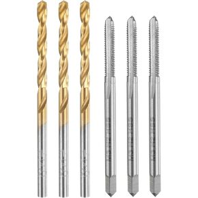 uxcell Tap and Drill Bit Set, 3pcs M5 x 0.8 Metric Straight Flute Thread Screw Taps & 3pcs 4.2mm Twist Drill Bits, Uncoated/Titanium Coated HSS-6542 Tapping Threading Tool Kit