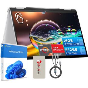 HP Envy x360 14" 2-in-1 Laptop, Touch-Screen WUXGA Display, AMD Ryzen 5 8640HS, 16GB LPDDR5, 512GB PCIe SSD, AMD Radeon Graphics, Backlit Keyboard, Silver, Windows 11 Pro, 128GB Docking Station Set