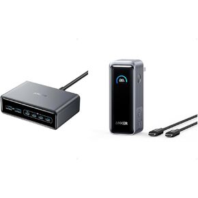 Anker Prime Charger, 200W 6-Port GaN Charging Station, USB-C PD Fast Charging Desktop Charger with Anker Prime Power Bank, 9,600mAh Battery Pack with 65W Output, Built-in AC Plug