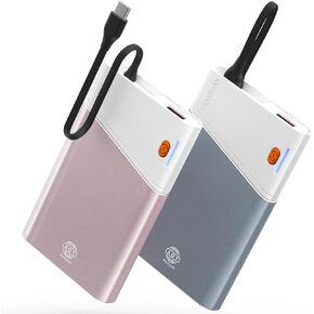 Power Bank 2 Pack 10000mAh 22.5W PD Super Fast Charging Portable Charger with Built-in USB C in&Out Cable, Slim External Phone Battery Pack for iPhone 16/15/14 iPad Samsung S24 Android etc