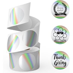 CLASSY Holographic Circle Thermal Sticker Labels, 2" Printable Golden Round Thermal Labels, Self-Adhesive Thermal Label Stickers for Logo Design- 400 Labels/1 Roll