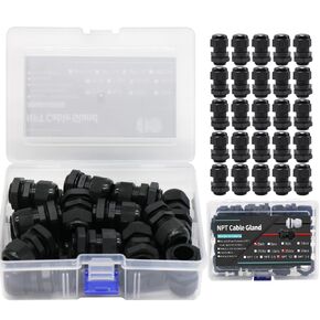 Cable Gland 33 Pack Plastic Waterproof Cable Connector NPT Type Cable Fitting Kit 1/4", 3/8", 1/2", 3/4" Wire Fitting(33PCS White)