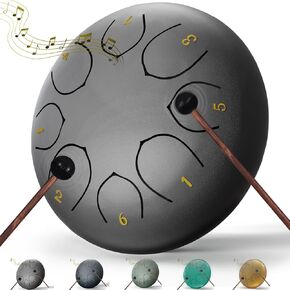 Rain Drum for Outside Garden, 8 Inches 11 Notes Steel Tongue Chakra Drum, Waterproof Rain Chime Meditation Drum, Musical Instruments for Adult Gift with Drum Bag, Music Book, Drum Mallets (Blue)
