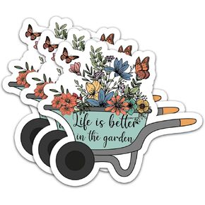 (3Pcs) Life is Better in The Garden Stickers Plant Stickers Gardening Stickers Decal Waterproof Vinyl Stickers Adult for Laptop Kindle Car Tumbler Water Bottle Mug Phone Notebook Helmet Size 3"x2.7"