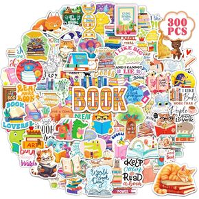 300 PCS Book Stickers for Kids Reading Bookish Stickers for Book Lover Gifts Accessorises Vinyl Sticker for Water Bottle Laptop Phone Case Binder