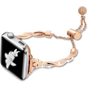 Fashion Metal Drawstring Push-Button‌ Twist Iwatch Band for Women, Compatible with Apple Watch Bands for Women Series 10/9/8/7/6/5/4/3/2/1/SE/Ultra, For 38mm, 40mm, 41mm and 42mm, 44mm, 45mm, 49mm