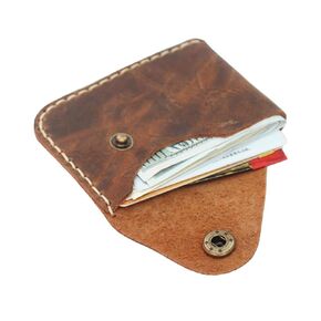Handmade genuine leather retro deep brown card bag zero wallet