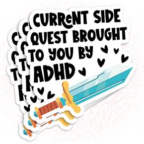 (3Pcs) Current Side Quest Brought to You by ADHD Sticker Anxious Crippling Anxiety Overthinking 2" Waterproof Die-Cut Vinyl Laptop, Water Bottle Sticker Funny Car Decal Gifts for Her Him 2 Inches