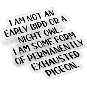 (3Pcs) I am Not an Early Bird Or A Night Owl Clear Sticker Sarcastic Funny Quote Saying Decal Waterproof Vinyl Stickers Adult for Laptop Kindle Car Tumbler Water Bottle Bike Skateboard - Size 3"x3"