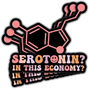 3 Pcs Serotonin in This Economy Sticker, Funny Mental Health Humor Sarcasm Sarcastic Anxiety Serotonin This Economy Vinyl Stickers Waterproof for Laptop Water Bottle Phone Car Helmet Gifts 3"x3"