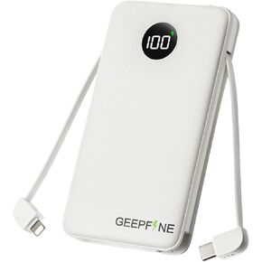 GEEPFINE Portable Charger Power Bank for iPhone,Samsung,10000mAh Slim Battery Pack Charger with Built-in Cables, PD20W Fast Charging Battery Pack, Screen Display Power Bank Travel Essentials