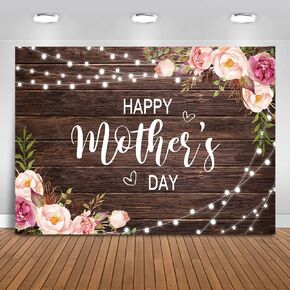 Mocsicka Happy Mother's Day Backdrop Rustic Wood Floral Mother's Day Background Mother's Gift Wall Decoration Banner Photo Booth Props (7x5ft)