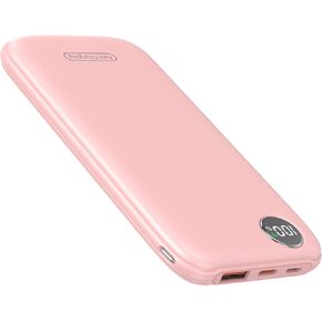 Ultra Slim Portable Charger USB C 10000mAh, Power Bank Fast Charging 22.5W, Travel Powerbank for iPhone 11 12 13 14 15 16 Samsung Google Android etc, DC Lightweight Battery Pack Phone Charge, Pink