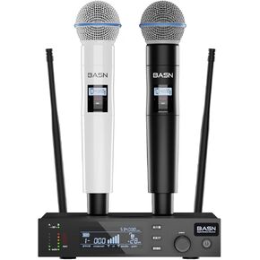 BASN UHF Dual Channel Wireless Microphone System, Handheld Mics for Stage, Karaoke, Weddings, DJ, and Events (White) in Kuwait