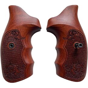 New Handmade reproductive Padauk Wood Grips Compatible with Taauuruss Small Frame, M 85, 38 Special 2", Flower Engraved and Opened Back Style #TSmall03