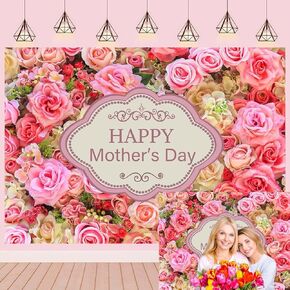 Flower Backdrop Pink Rose Mother's Day Photography Background Women Love Mom Festival Birthday Party Decoration Cake Table Photo Studio Props 7x5FT, 7x5FT(Width 210cm x Height 150cm)
