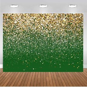 CHAIYA 7x5FT Green and Gold Birthday Backdrop - Gold Spots Bokeh Wedding Prom Graduation Photography Background