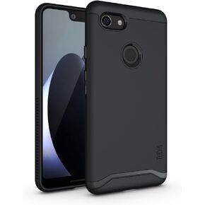 TUDIA DualShield Designed for Google Pixel 3 XL Case (2018), [Merge] Shockproof Military Grade Raised Edge Slim Dual Layer Heavy Duty Protection - Matte Black