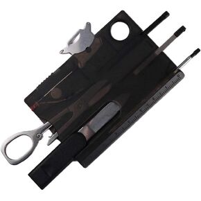 Black 12-in-1 Pocket Multi Tool - Credit Card Size Survival Gear for EDC | Outdoor Compact Multitool Kit with Keychain,Hand Tools and Accessories