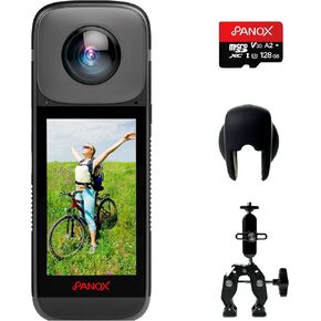 Item V2 360 Action Camera, Super Clamp with Dual Ballhead Magic Arm, 128GB Memory Card & Lens Protector, Motorcycle & Bicycle Riding Kit, 5.7K Video Resolution