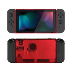 eXtremeRate Clear Red Faceplate Backplate DIY Replacement Housing Shell Case for Nintendo Switch Console with Kickstand – JoyCon Console NOT Included